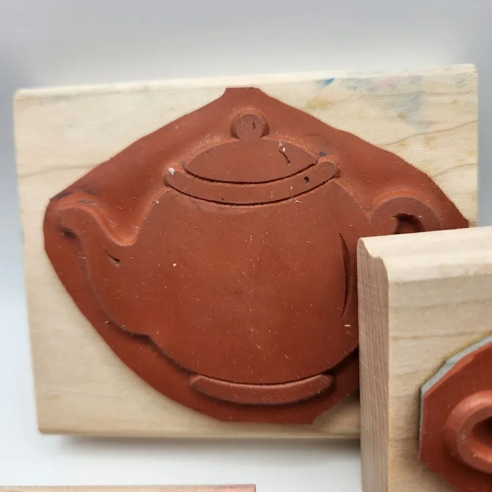 Stampin' Up! Vintage 1996 Definitely Decorative Teapot Block Stamp Set